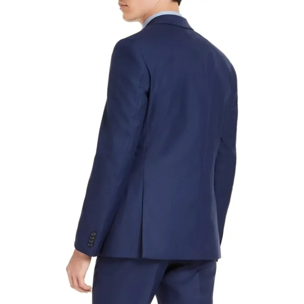 Alfani Mens Slim fit Suit Jacket Blazer 46R Navy Blue Solid‎ Stretch